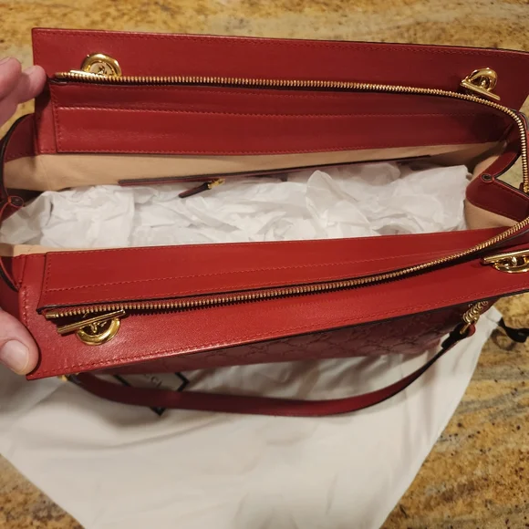 Gucci Red Leather GG Guccissima Calf Leather Bag 453771 Duster Mint Condition - Picture 12 of 16